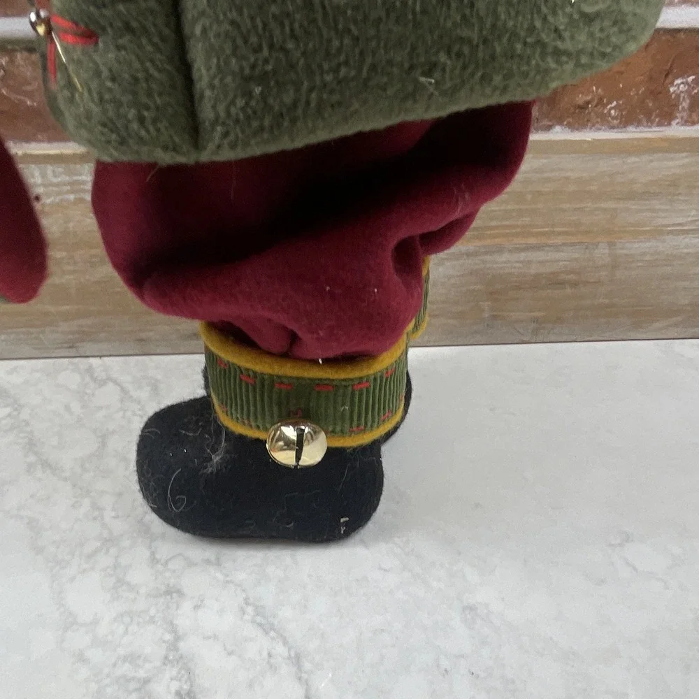 Santa Claus Christmas Figurine Fabric Freestanding Burgundy Green 19in Tall
